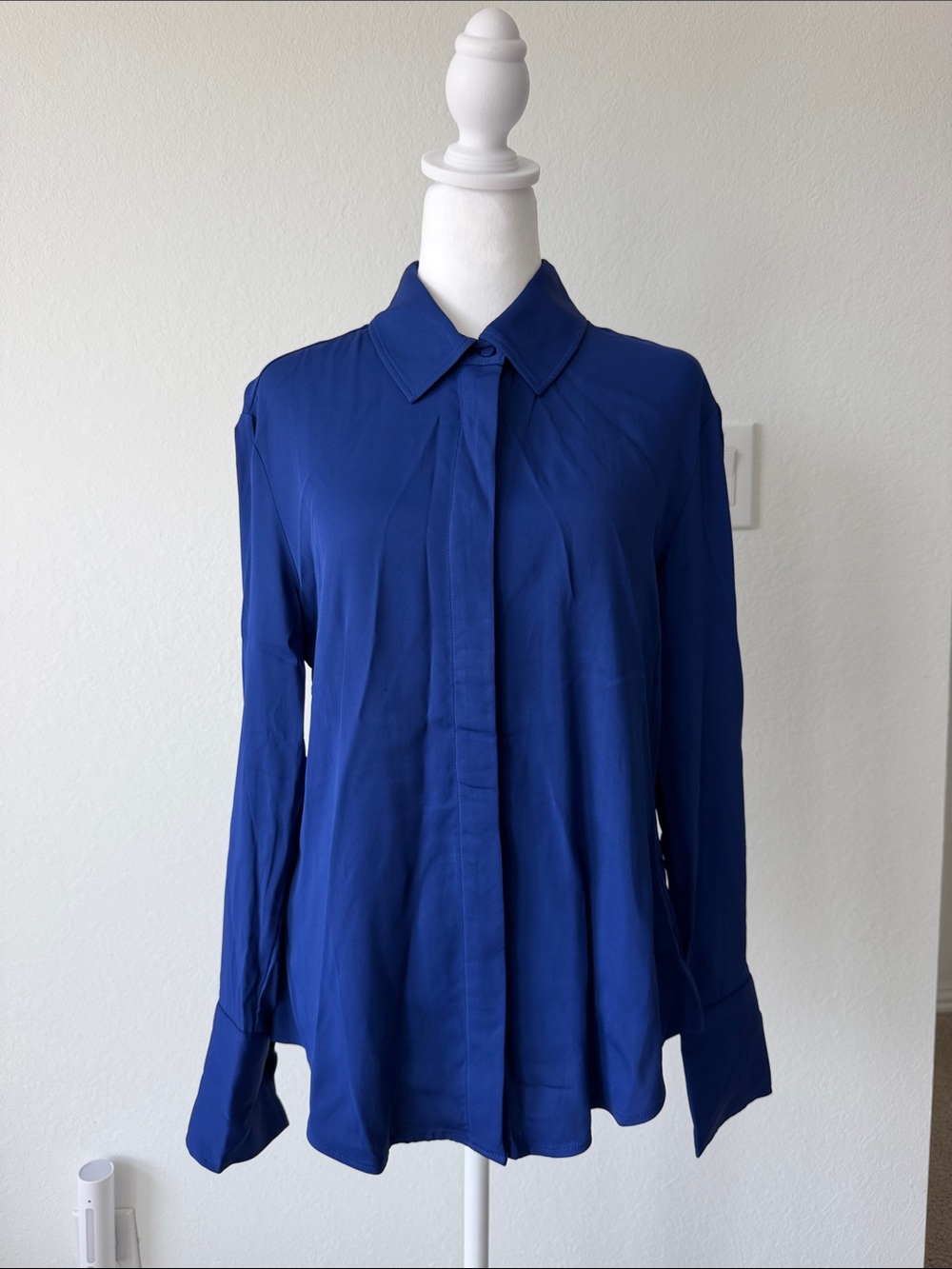 Classic Long-Sleeve Button Front Top in Royal Blue